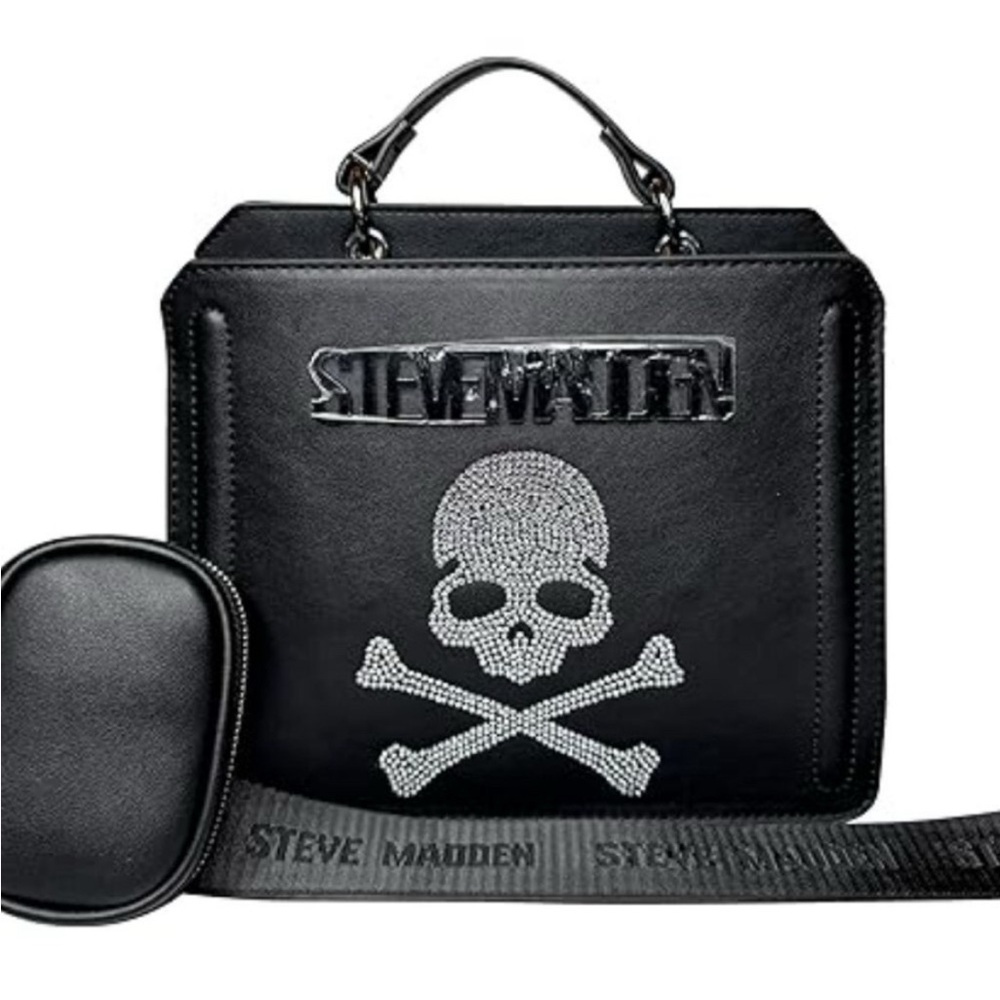 NWT Steve Madden Black Evelyn and Silver Skull Briefcase